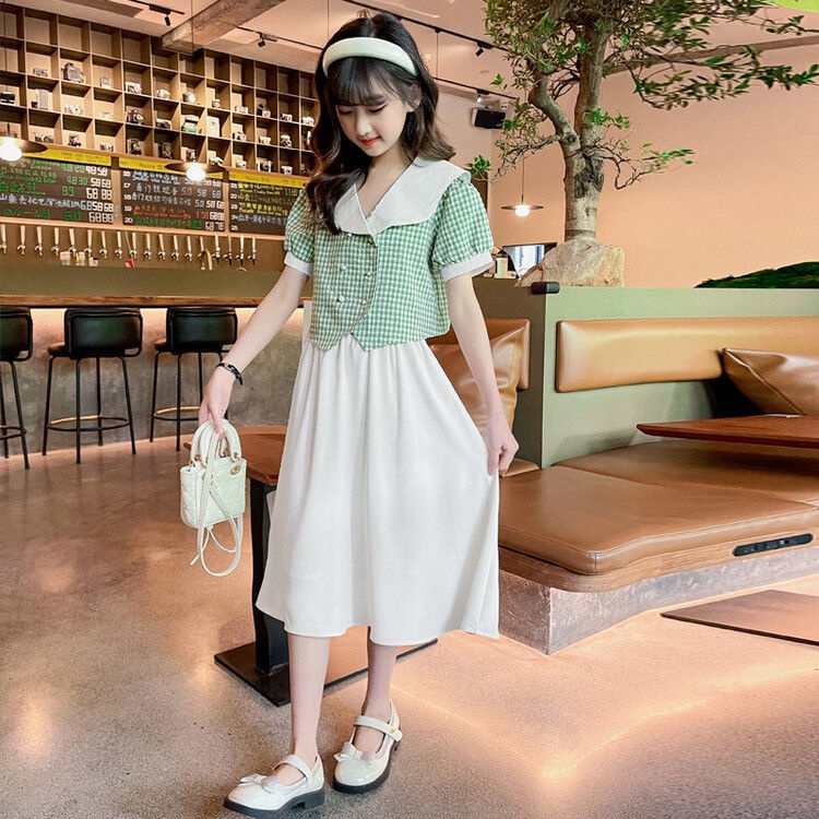 Bộ Áo Thun Tay Ngắn + Chân Váy Thời Trang Mùa Hè Mới Cho Bé Gái 3-5 - 8-10 - 12-13 Tuổi/085