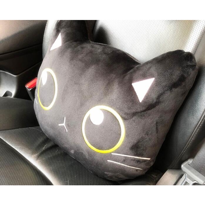 Gối Tựa Lưng Xe Ô Tô Mèo Đen Nhồi Bông Kèm Đệm Lót Tỳ Tay
