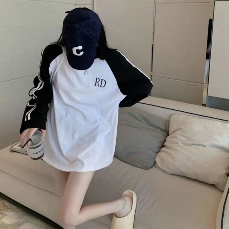 Áo thun IELGY tay dài dáng rộng plus size màu sắc thời trang phong cách Hàn Quốc cho nữ