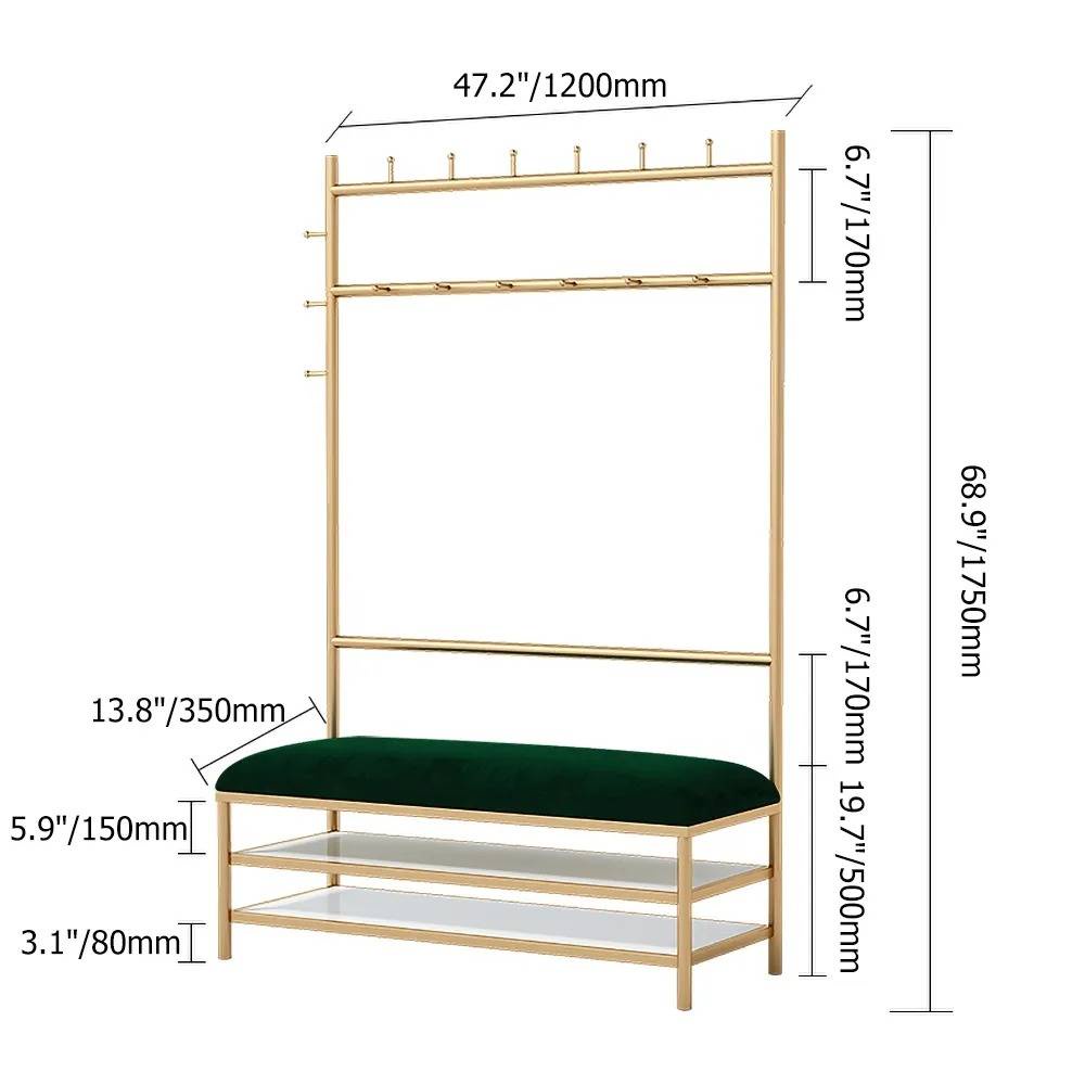 Ghế ngồi đi giầy IBIE AK018 có giá treo và kệ để dép bằng sắt sơn tĩnh điện, tùy chọn kích thước, nệm bọc vải cao cấp