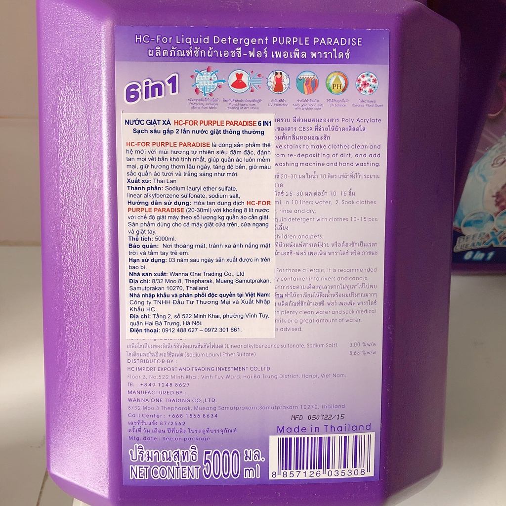 Nước Giặt Xả Ddaamk Đặc HC FOR Thái Lan 5lít