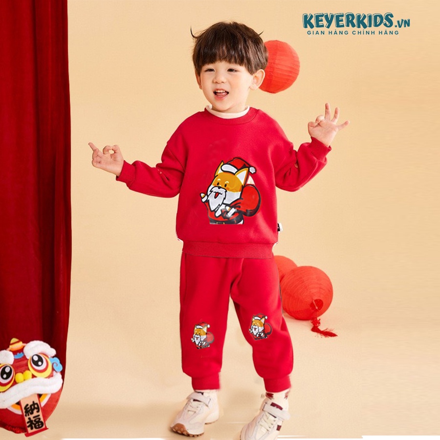 Set NOEL Bé Trai Bé Gái KEYER KIDS, Bộ Thu Đông Dài Tay Cho Bé Chât Nỉ Họa Tiết Giáng Sinh Noel Dễ Thương TD05