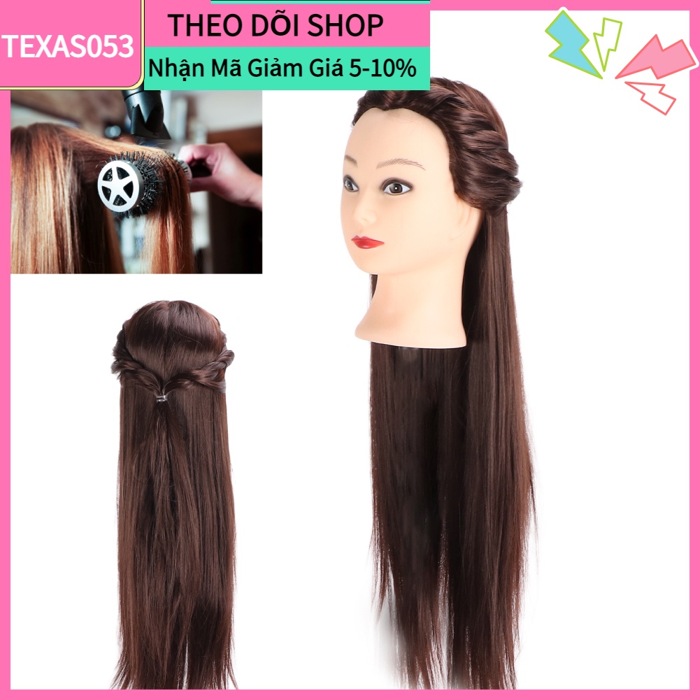 Đầu manocanh chịu nhiệt học Cắt Tóc / học trang điểm Tóc màu nâu (có trang điểm)【Texas053】