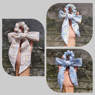 Dây cột tóc nơ đũi hoa nhí, brunchy, cột tóc vải Scrunchies thắt nơ dài