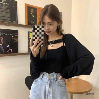 SUGEMIUSI Hàng Mới Về Mới Áo Khoác Cardigan Hai Dây Giả Hai Lớp Thời Trang Mùa Thu Cho Nữ