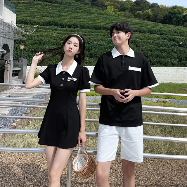 Set đồ đôi váy nữ đính nơ + áo nam