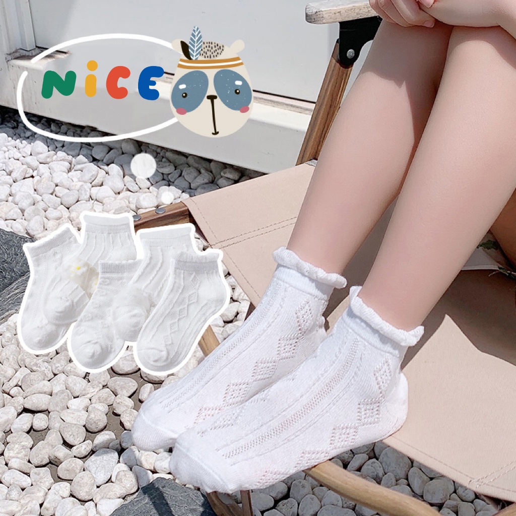 Tất Cổ Cao AMIKIDS, Vớ Trắng Cổ Cao Vải Cotton Co Giãn Phong Cách Hàn Quốc Xinh Xắn Cho Bé