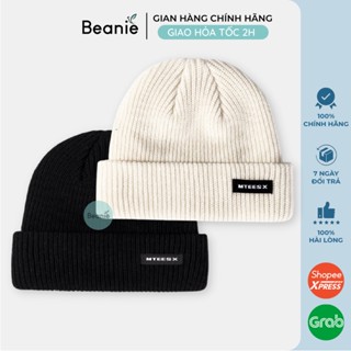 Mũ Len Thiêu Chữ MTEESX Cao Cấp BEANIE Phong Cách Hàn Quốc, Nón Len Dệt Kim Unisex Mùa Thu Đông Nam Nữ Màu Đen, Be B019