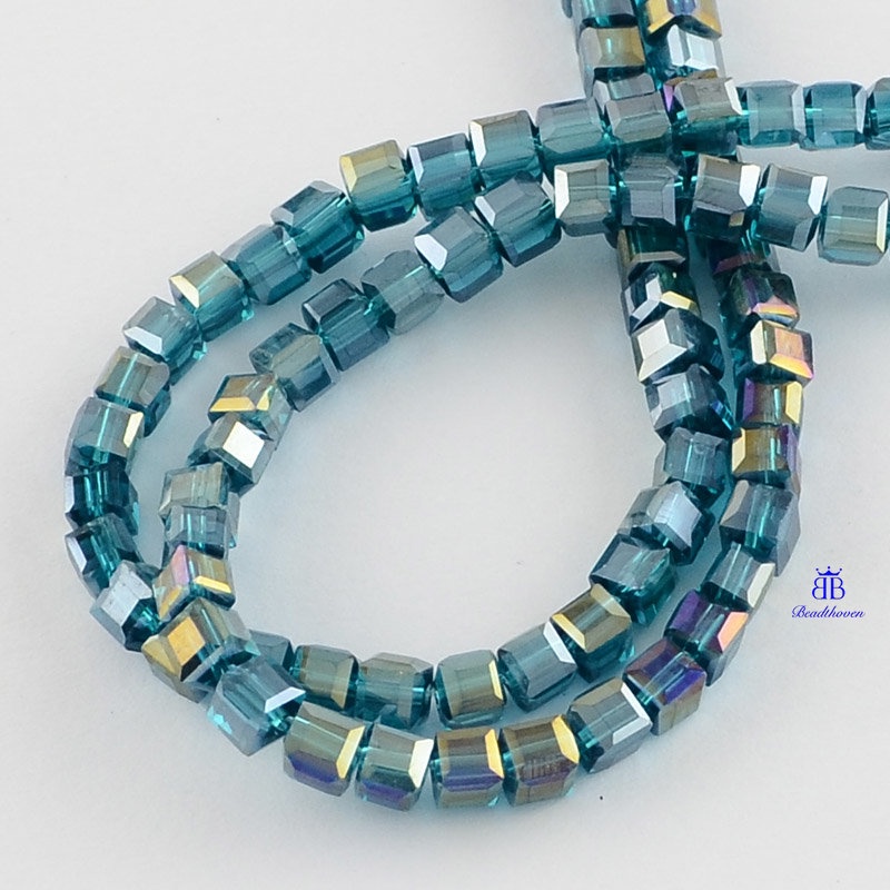 1 Cuộn Dây Hạt Thủy Tinh Mạ Điện AB 4x4x4mm: 1mm Khoảng 100 Cái / strand 17 inch