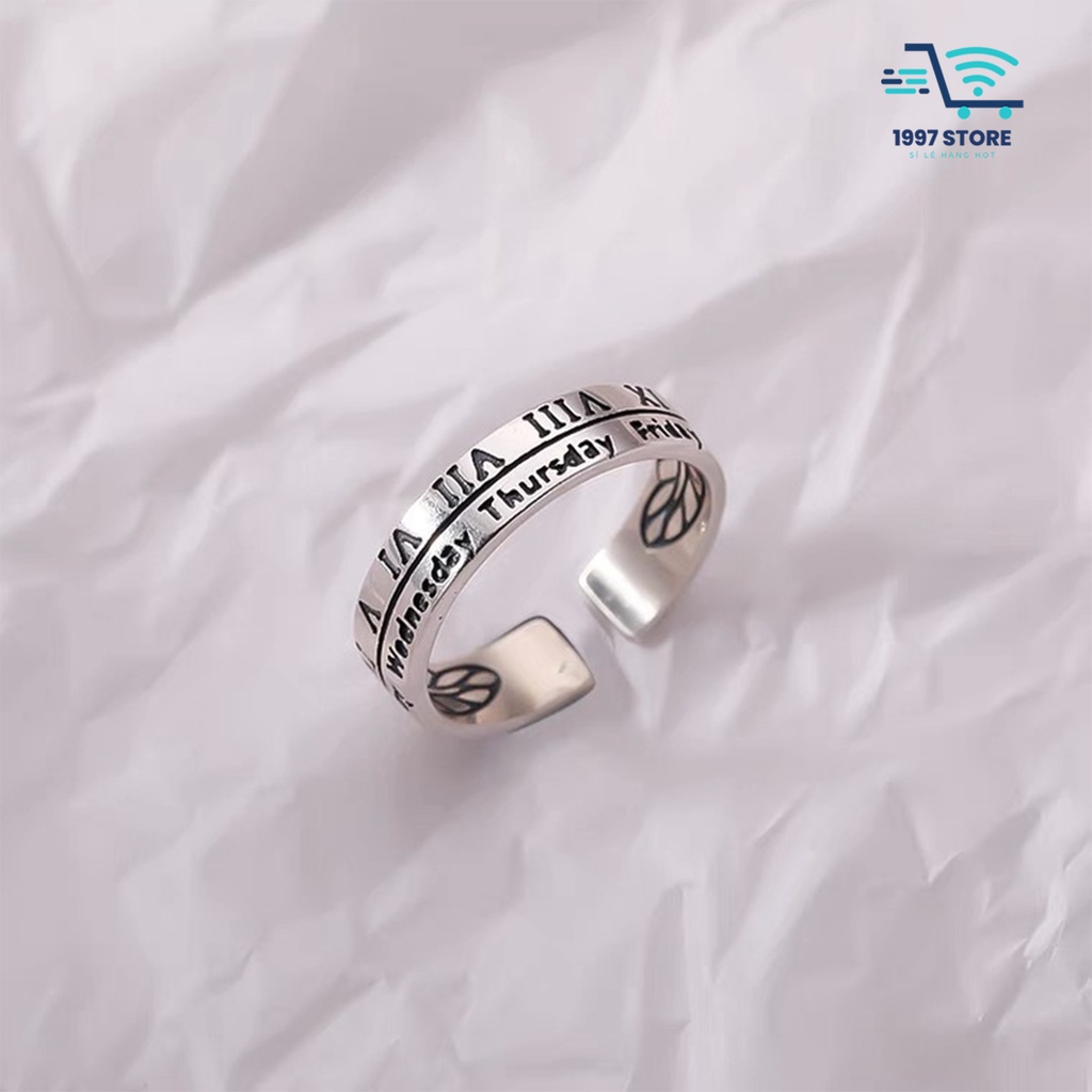 Nhẫn Monday cá tính , khắc chữ hoạ tiết cực chất -có chỉnh kích thước