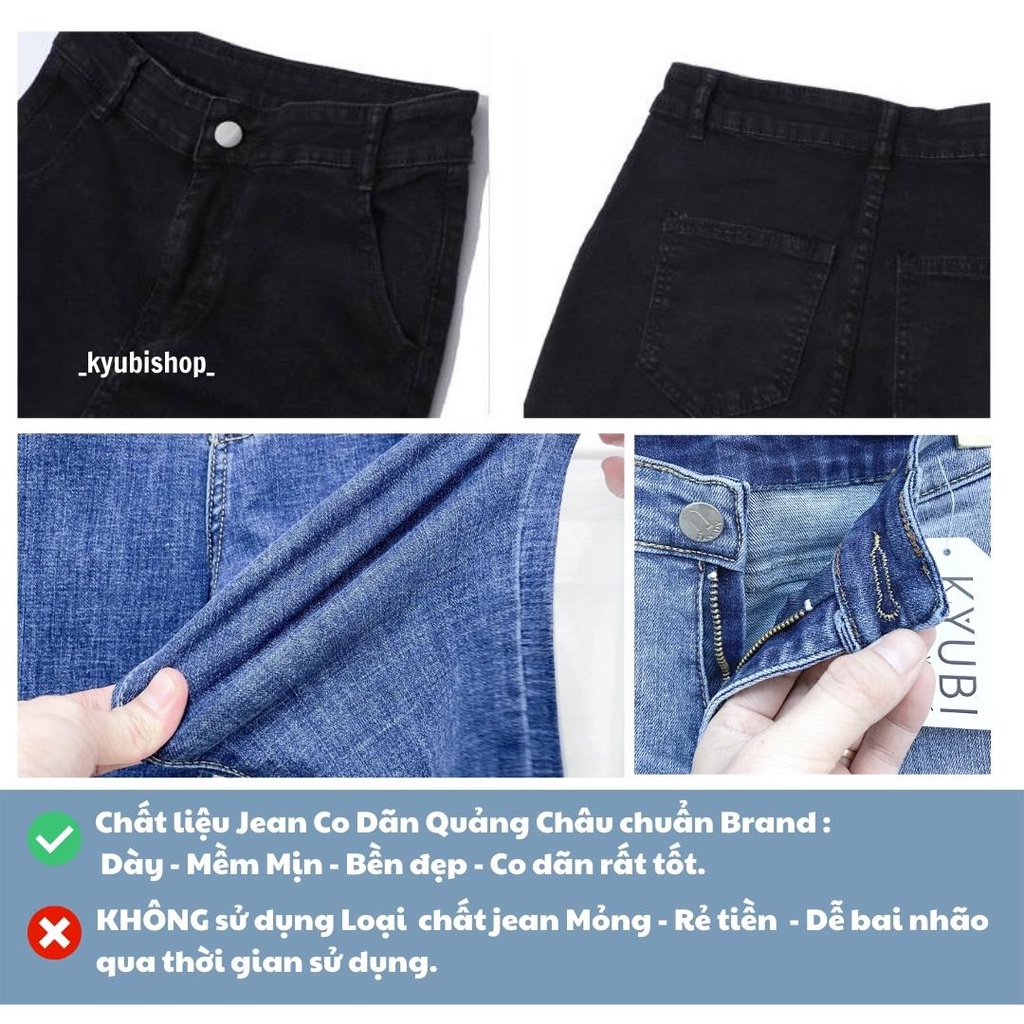 Quần jean ống loe đen KYUBI cạp lưng cao chất jean cao cấp co dãn - Quần jeans nữ ống bass vẩy BJR68