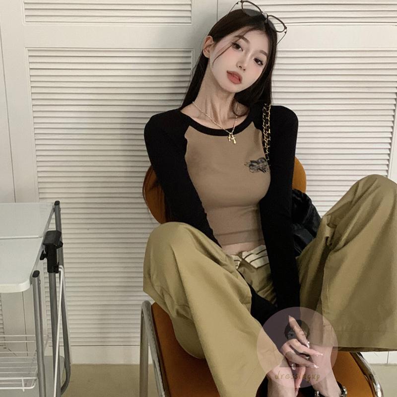 Áo Thun Dài Tay Cổ Tròn In Họa Tiết Retro Thời Trang Dành Cho Nữ