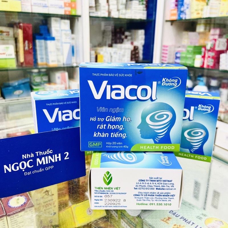 Viacol viên ngậm hỗ trợ giảm ho, rát họng, khàn tiếng.