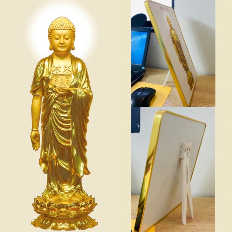Tranh mica/ lụa ép gỗ mdf hình ảnh Đức Phật A Di Đà 20x30cm
