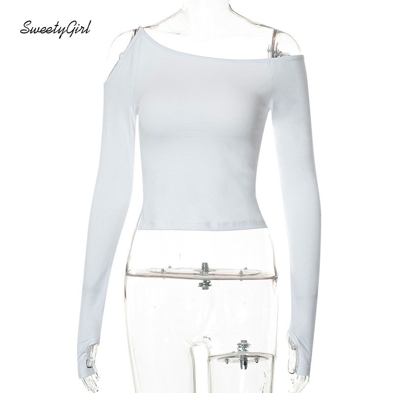 MsMona Áo Thun Dài Tay Lệch Vai Màu Trơn Thời Trang 2022 Quyến Rũ Dành Cho Nữ