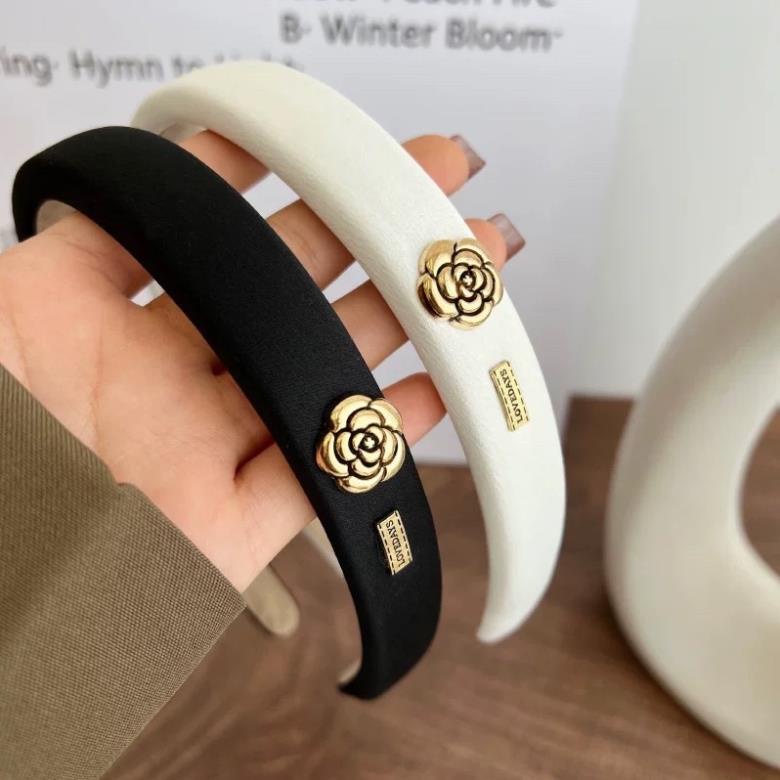 Băng Đô Softie Cài Tóc Đính Hoa Trà Sang Trọng Phong Cách Retro Cho Nữ