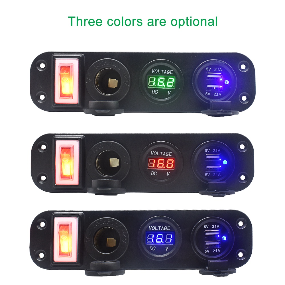 Tẩu Sạc Nhanh ô tô  Cổng USB Kèm Công Tắc rocker 4 Trong 1 Vôn Kế Kỹ Thuật Số 12V
