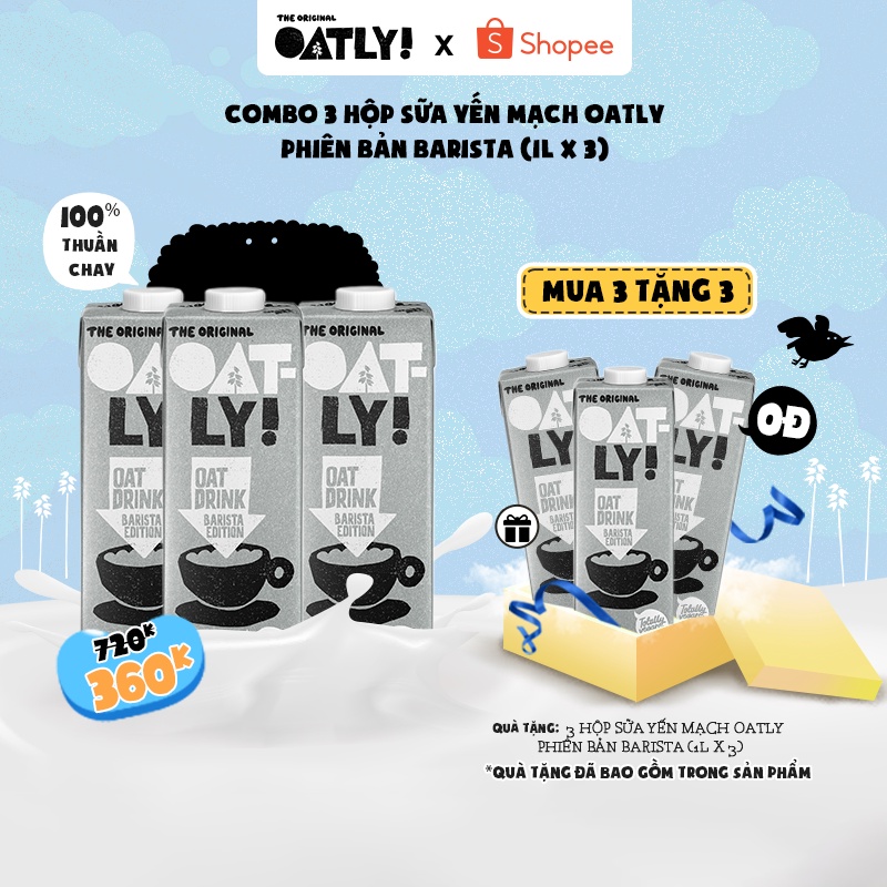 3 hộp sữa yến mạch Oatly Barista 1L