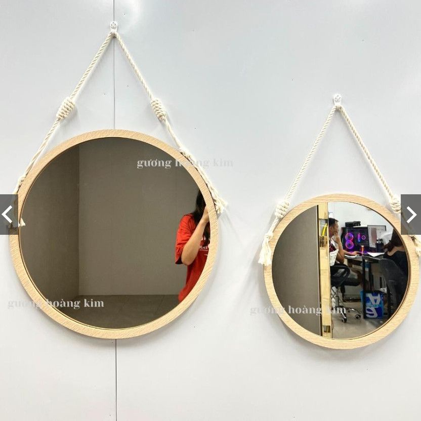 Gương treo tường trang trí - Gương tròn decor full phụ kiện kèm dây thừng , Gương viền gỗ gp242