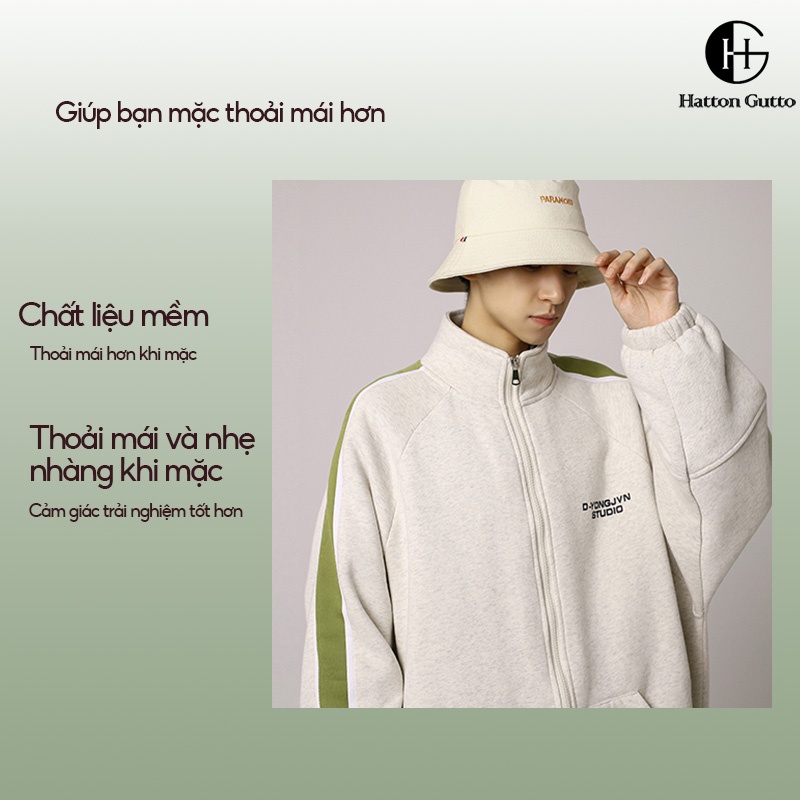 Áo khoác HATTON GUTTO tay dài dáng rộng lót nhung phong cách Hàn Quốc thời trang thu đông cá tính dành cho nam