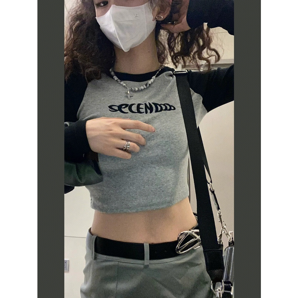 Áo Thun Lửng Tay Dài In Chữ Gợi Cảm Dành Cho Nữ