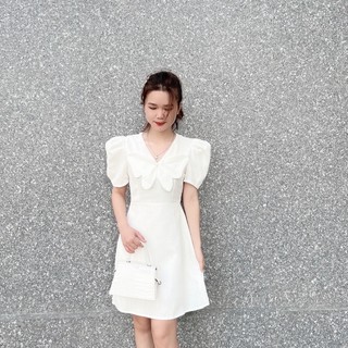 [JAMELA] Váy cổ tim tay bồng phối nơ