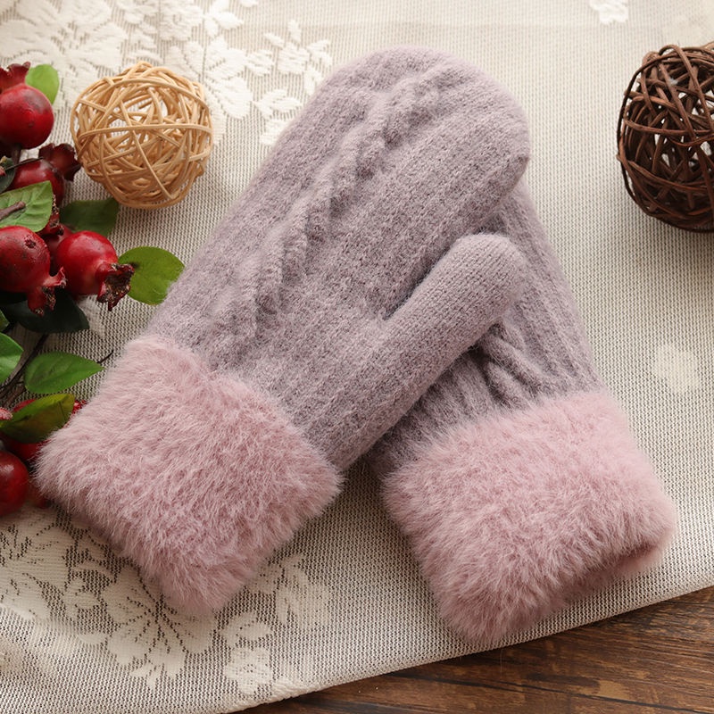 Găng Tay Len Dày Dặn Giữ Ấm Mùa Đông Kiểu Hàn Quốc Dễ Thương Xinh Xắn Cho Nữ