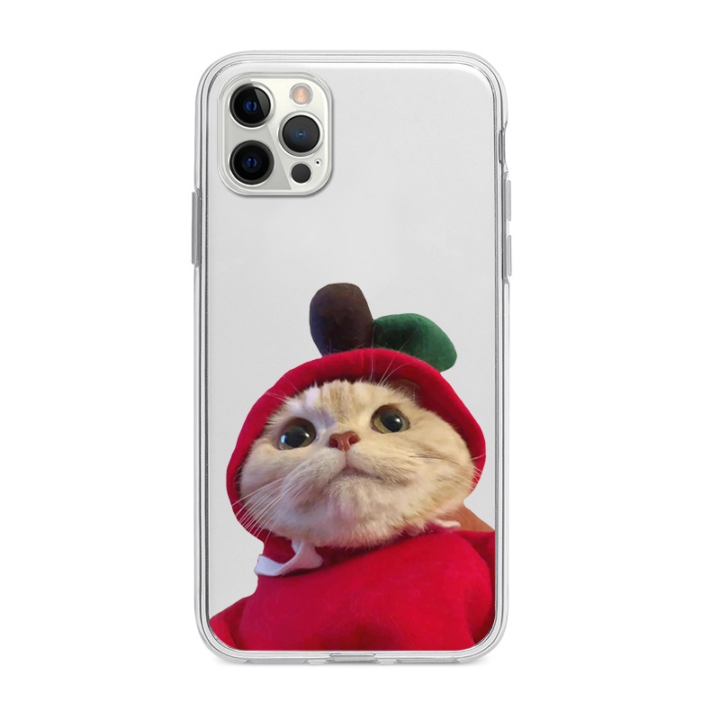 Ốp iphone cạnh vuông mèo áo đỏ bảo vệ cam 6/6splus/7/7plus/8/8plus/x/xr/xs/11/12/13/14/pro/max/plus/promax