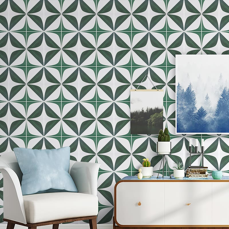 Giấy dán tường hoặc sàn nhà dày dặn chống nước hoạ tiết màu xanh lá đối xứng 🍃