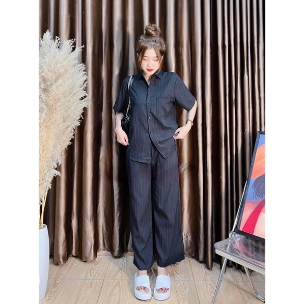 Set sơ mi tay ngắn basic phối quần suông ulzzang