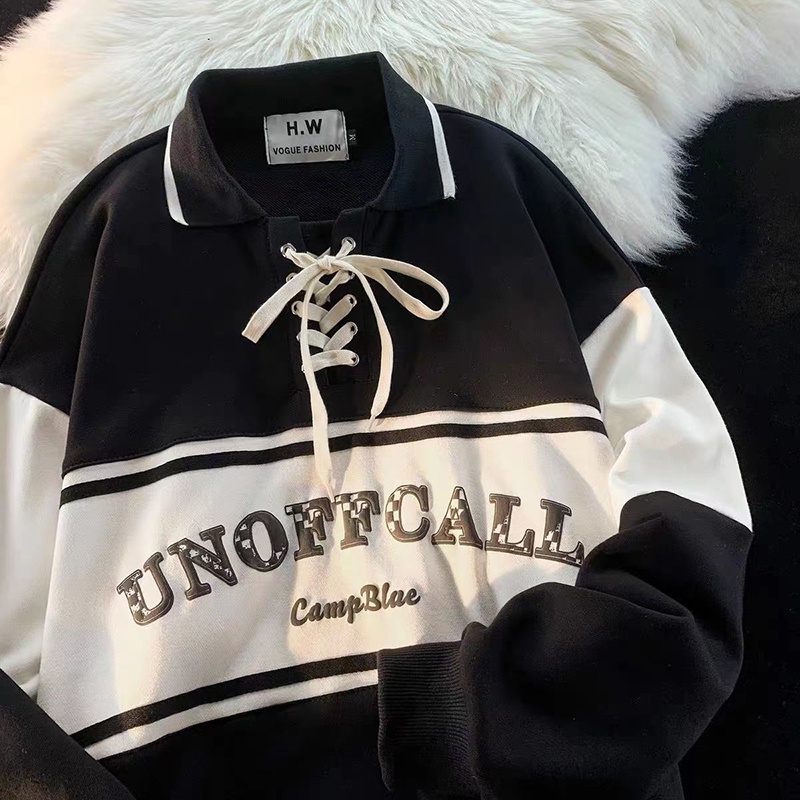 IELGY Áo sweater Cổ polo Phong Cách retro Mỹ Cho Nữ