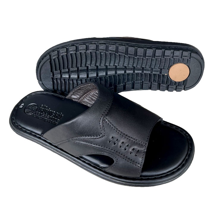 Dép da nam bigsize đế cao 3cm Trường Hải da bò  màu nâu DNN125