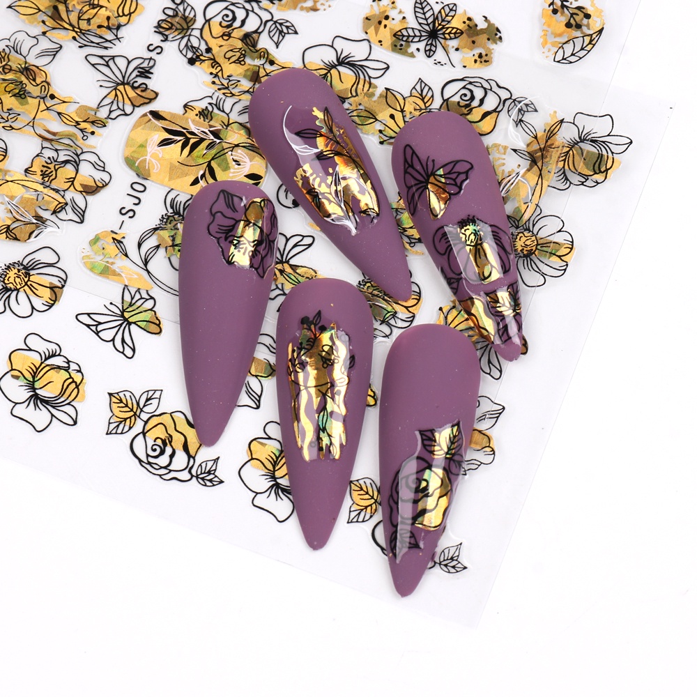 Nhãn Dán Trang Trí Móng Tay 3D Màu Vàng Đen Hình Rắn Độc Đáo