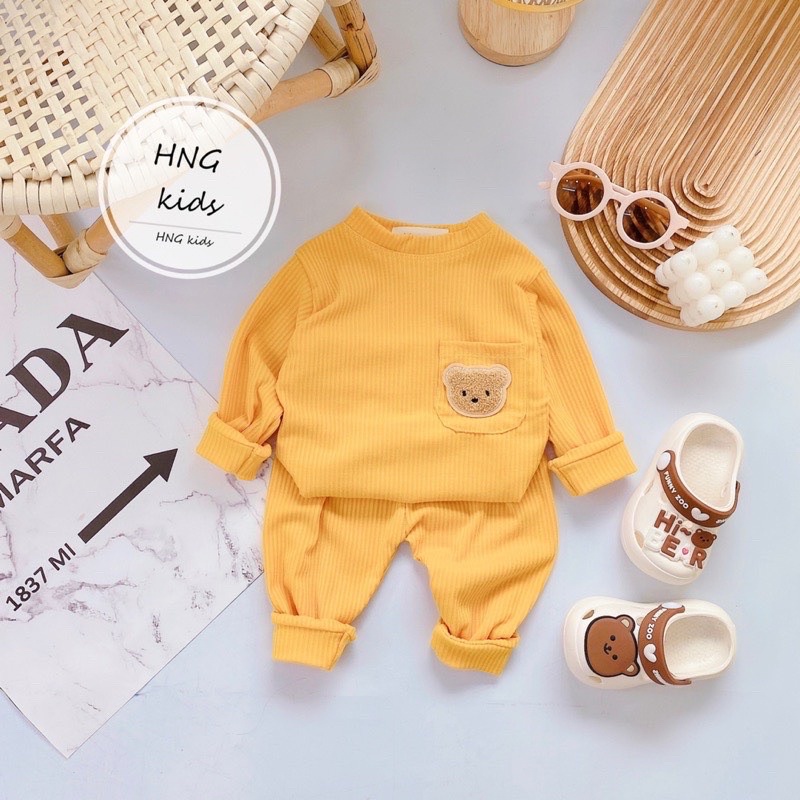 Bộ quần áo dài tay bé trai bé gái gân tăm D32