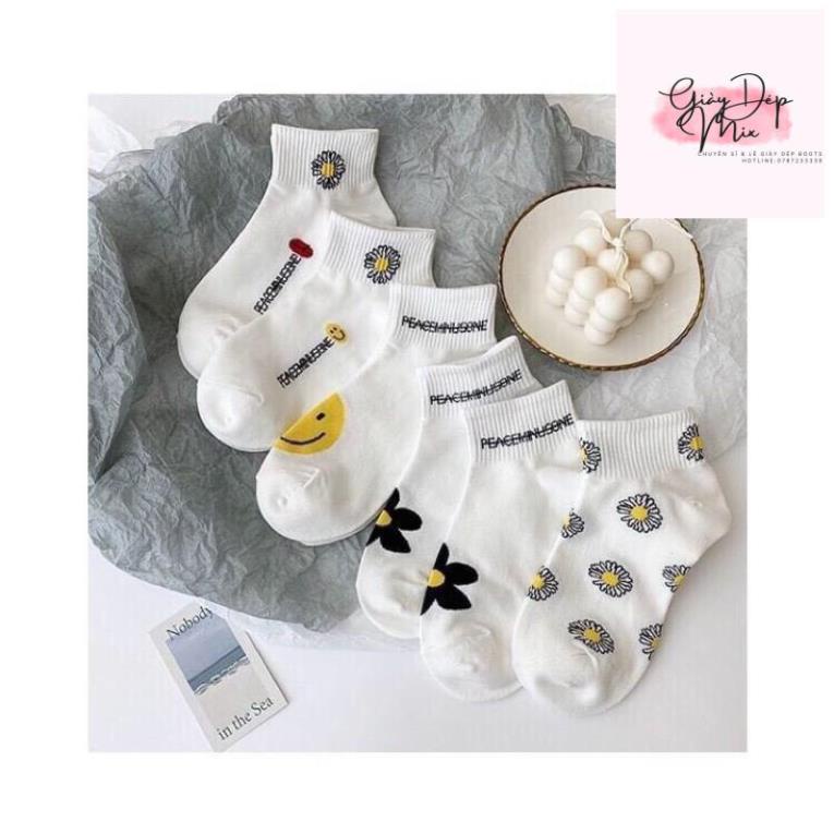 Set 10 Đôi Tất Hoa Cúc Hot Trend ( Đen và Trắng )