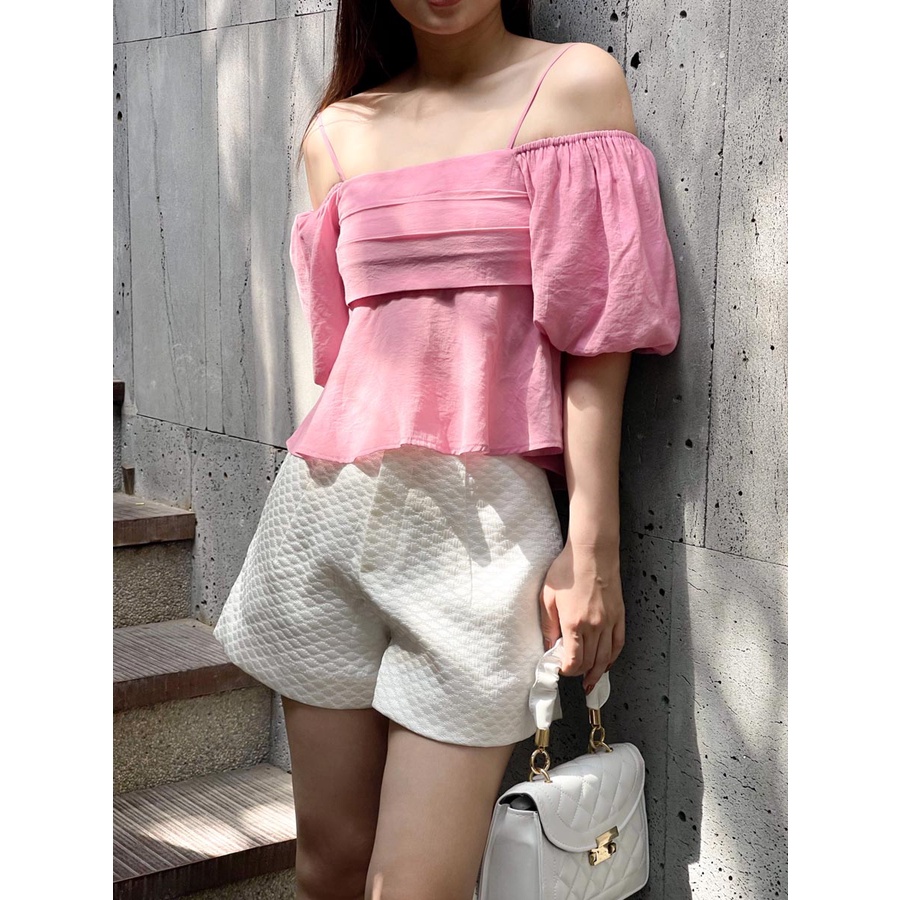 Áo kiểu dây trễ vai xếp 2 lớp thời trang GAGO màu hồng GA4188