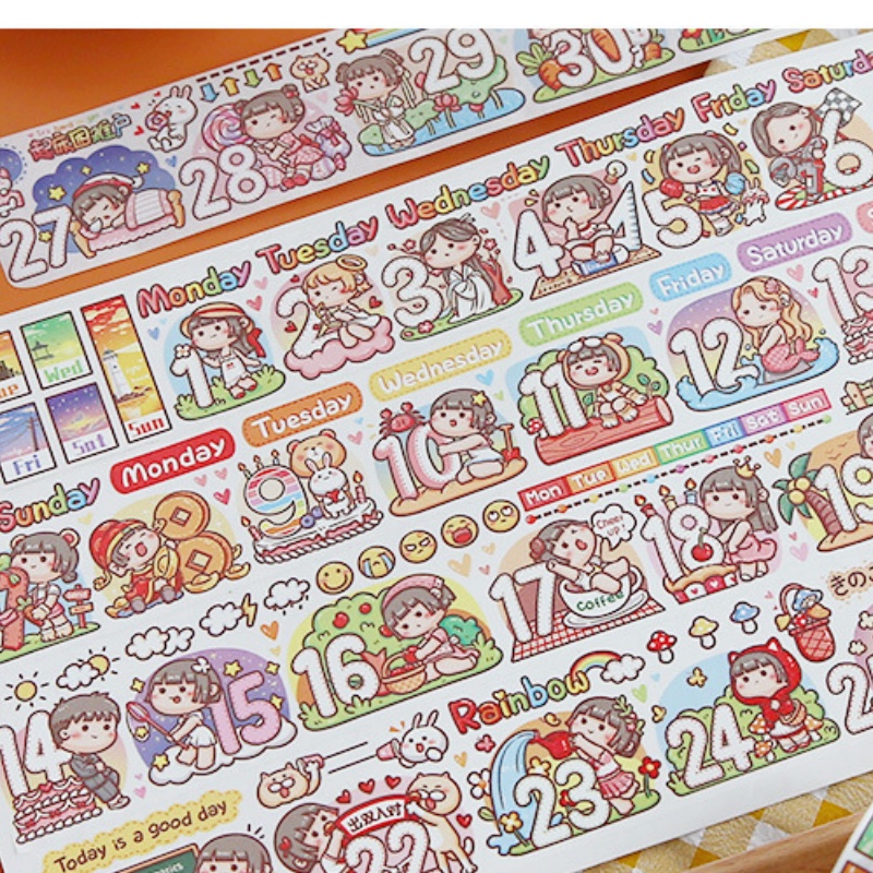 Mochi nhỏ Cuộn nhãn dán họa tiết hoạt hình dễ thương dùng để trang trí diyToàn bộ băng keo