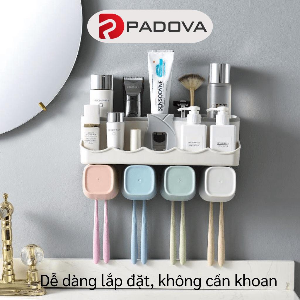 Bộ Nhả Kem Đánh Răng Tặng Kèm 4 Cốc Có Giá Treo Bàn Chải, Kệ Để Đồ PADOVA 8149