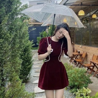 ĐẦM NHUNG ĐÍNH ĐÁ HỞ EO