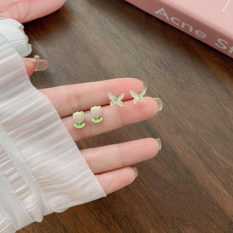 Bông Tai Mạ Bạc Hình Hoa / Trái Tim / Bướm Xinh Xắn Thời Trang Cho Nữ