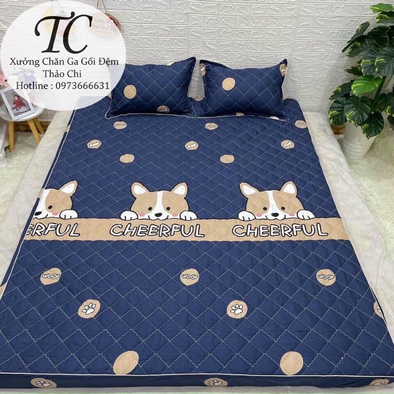 ga chun trần bông 3 món Full màu ,full size ga trần bông kèm 2 vỏ gối trần bông rành cho đệm cao 15cm chở xuống
