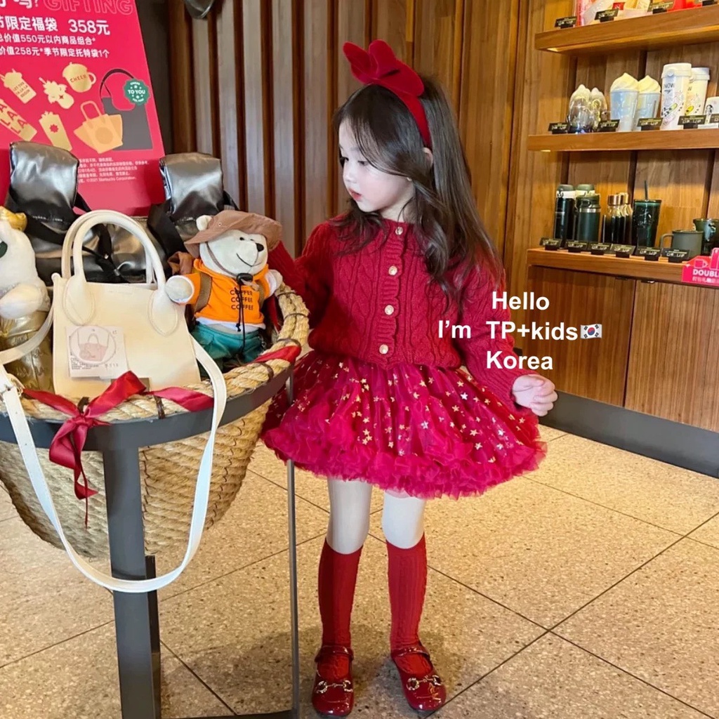 Áo Dệt Kim Cộng Chân Váy Tutu Màu Đỏ - Thời Trang Hàn Quốc Cho Bé Gái
