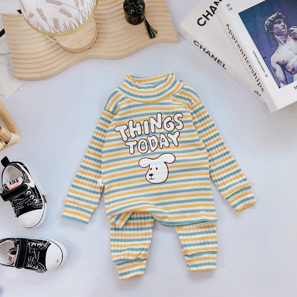 Bộ thu đông cho bé Sơ sinh chất len tăm kẻ Đồ bộ Bé gái Bé trai_Bộ dài tay thu đông cho bé