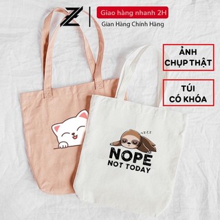 Túi tote, túi vải canvas có khóa kéo đeo vai