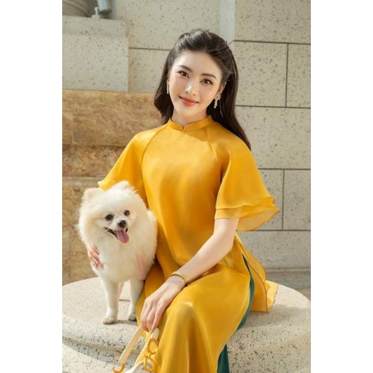 Sale_Áo dài tay loe màu vàng_có bigsize