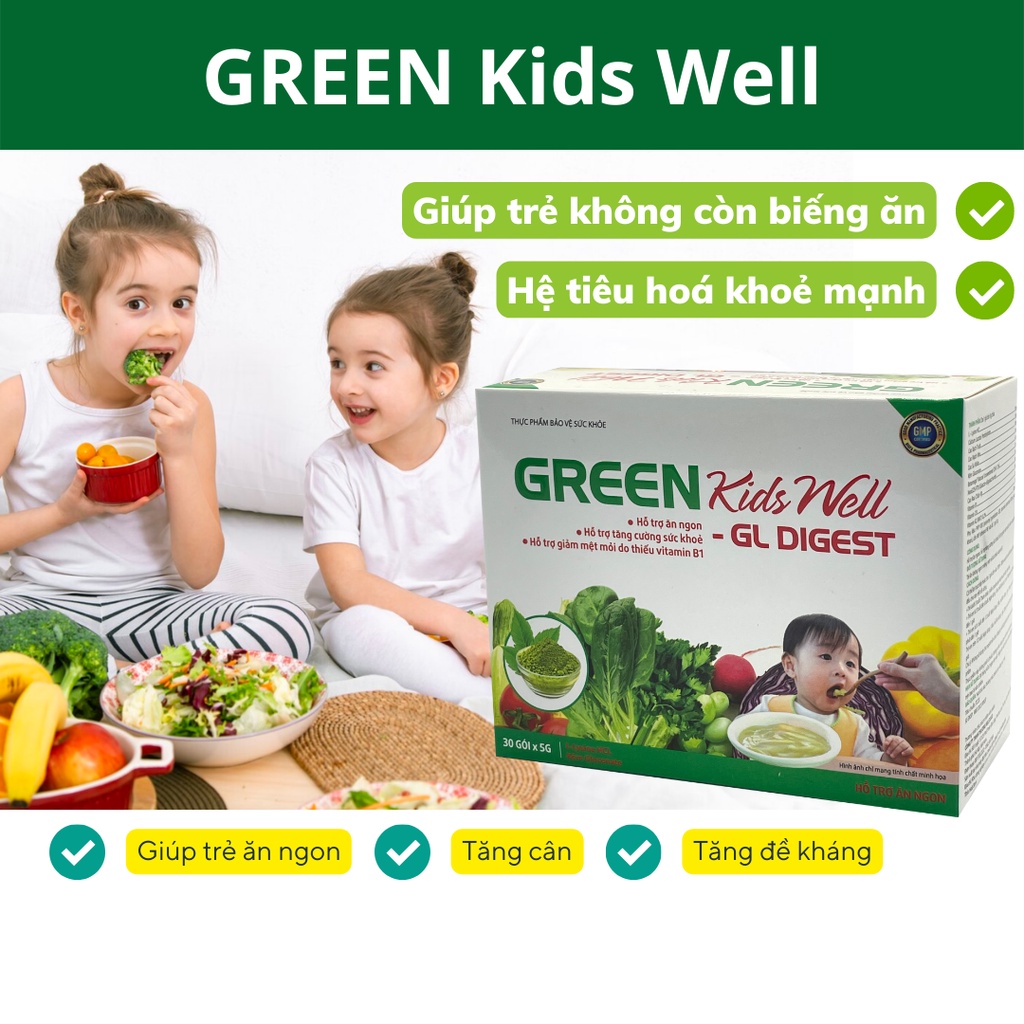 Cốm uống giúp trẻ hết biếng ăn Green Kids Well - GL Digest (Hộp 30Gói x 5g) - Giúp trẻ ăn ngon, tăng cân tự nhiên