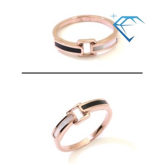 Nhẫn nữ Doris titan xà cừ đen trắng Rose Gold J3-311
