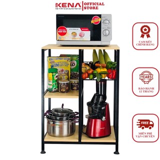 Kệ để lò vi sóng 3 tầng kèm giỏ đựng rau củ quả KENA KN089 lắp ghép thông minh, sơn tĩnh điện chống gỉ