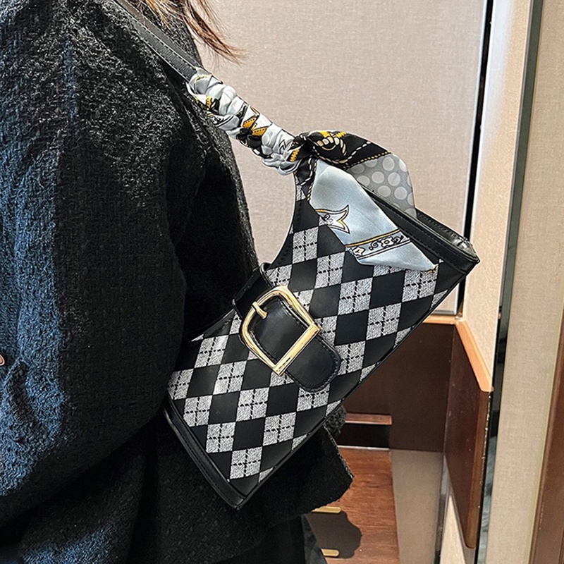 Túi Đeo Vai Bằng Lụa Họa Tiết Hình Thoi Phong Cách retro Thời Trang Cho Nữ