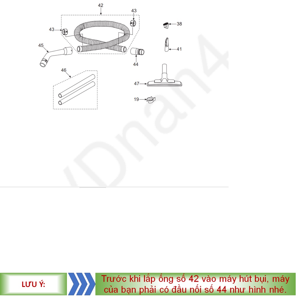Phụ kiện Ống hút, ống mềm máy hút bụi Panasonic model MC-CG300 //MC-CG301 //MC-CG302 //MC-CG303 //MC-CG304 //MC-CL305